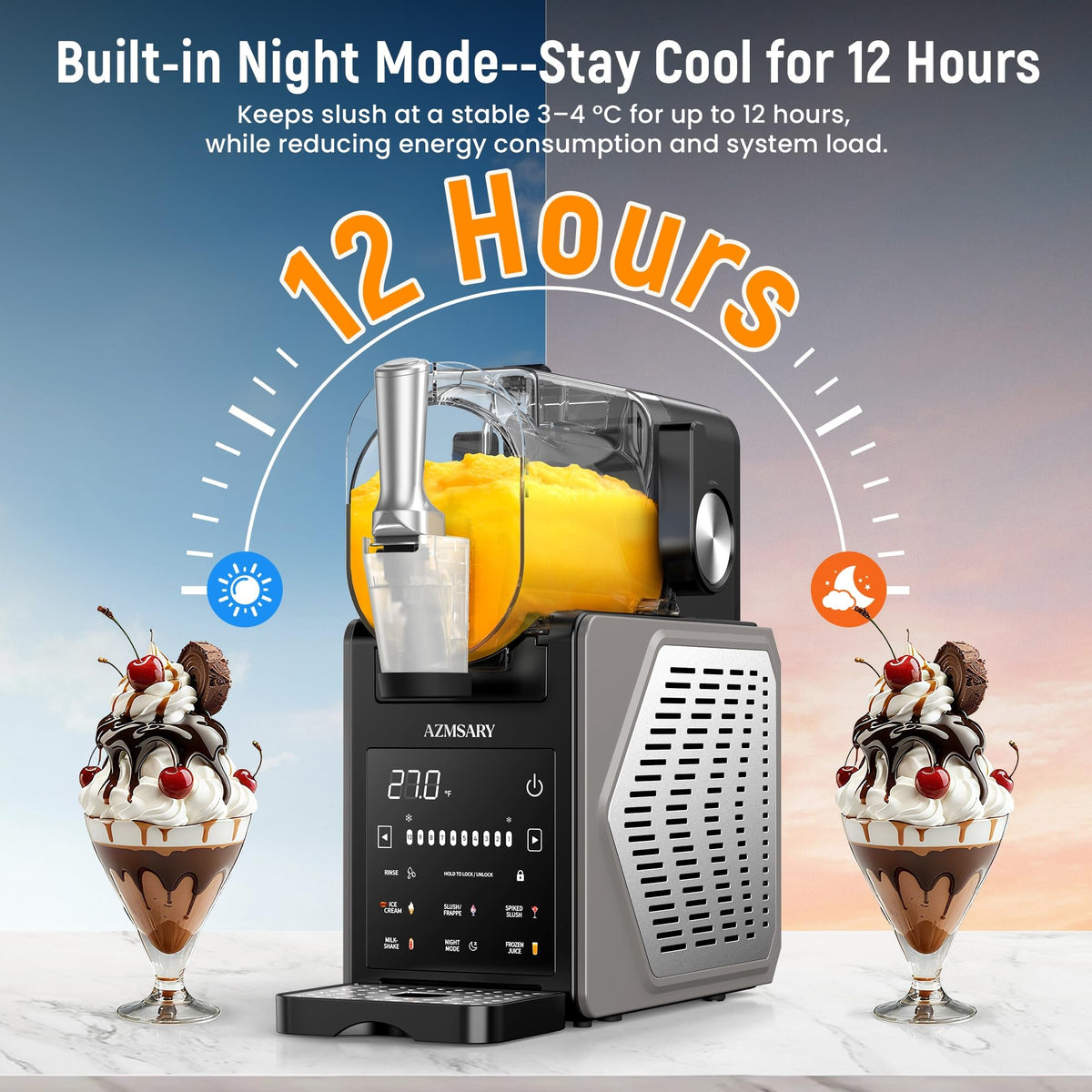 Slushie Machine for Home, No Ice Needed Frozen Drink Maker with 6 Presets, Brushless Motor, LED Display, Adjustable Temperature, 12H Timer, Self-Cleaning Slushy Machine