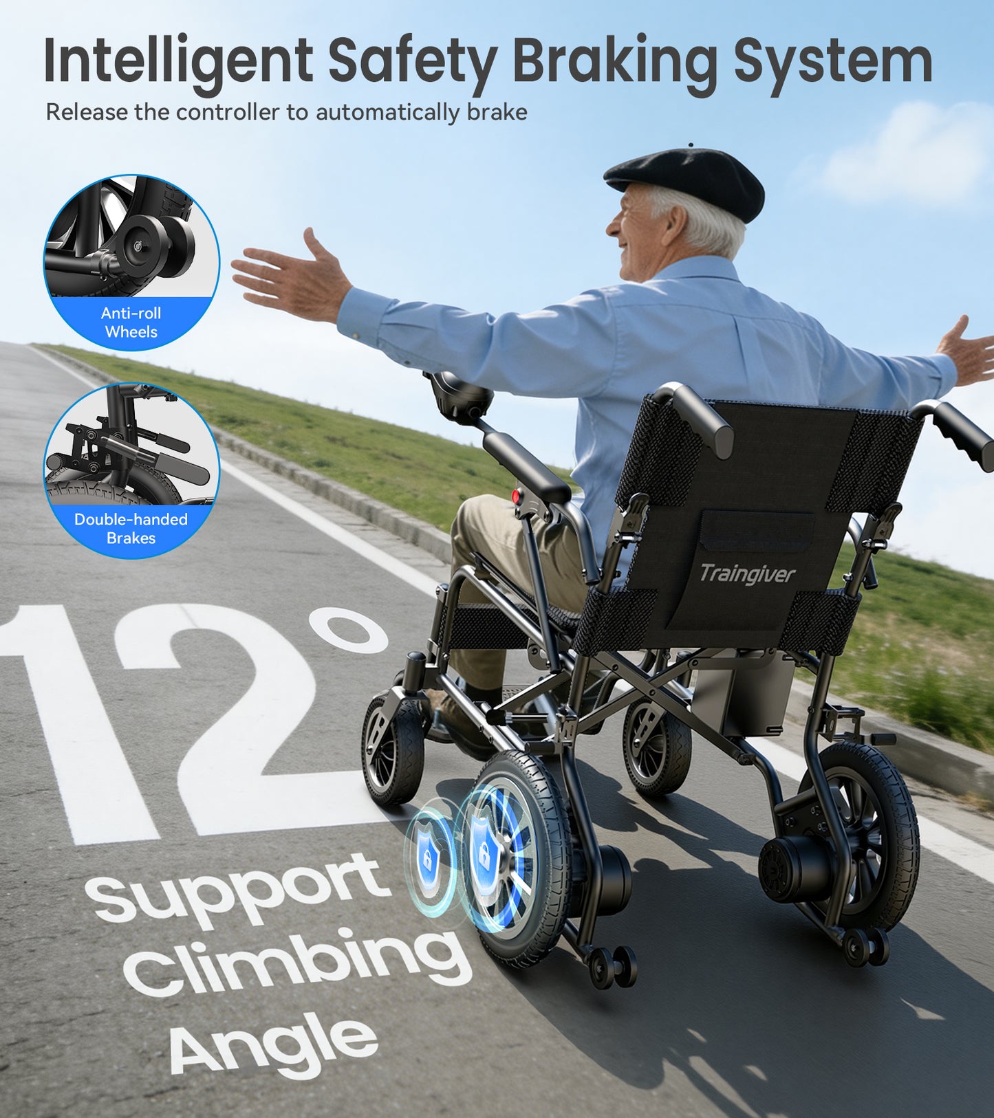 Electric Wheelchair for Adults, Traingiver 45lbs Ultra Lightweight Foldable Motorized Wheelchair for Seniors, 500W All Terrain Power Wheelchair with 15+ Miles Long Range, 350 lbs Capacity