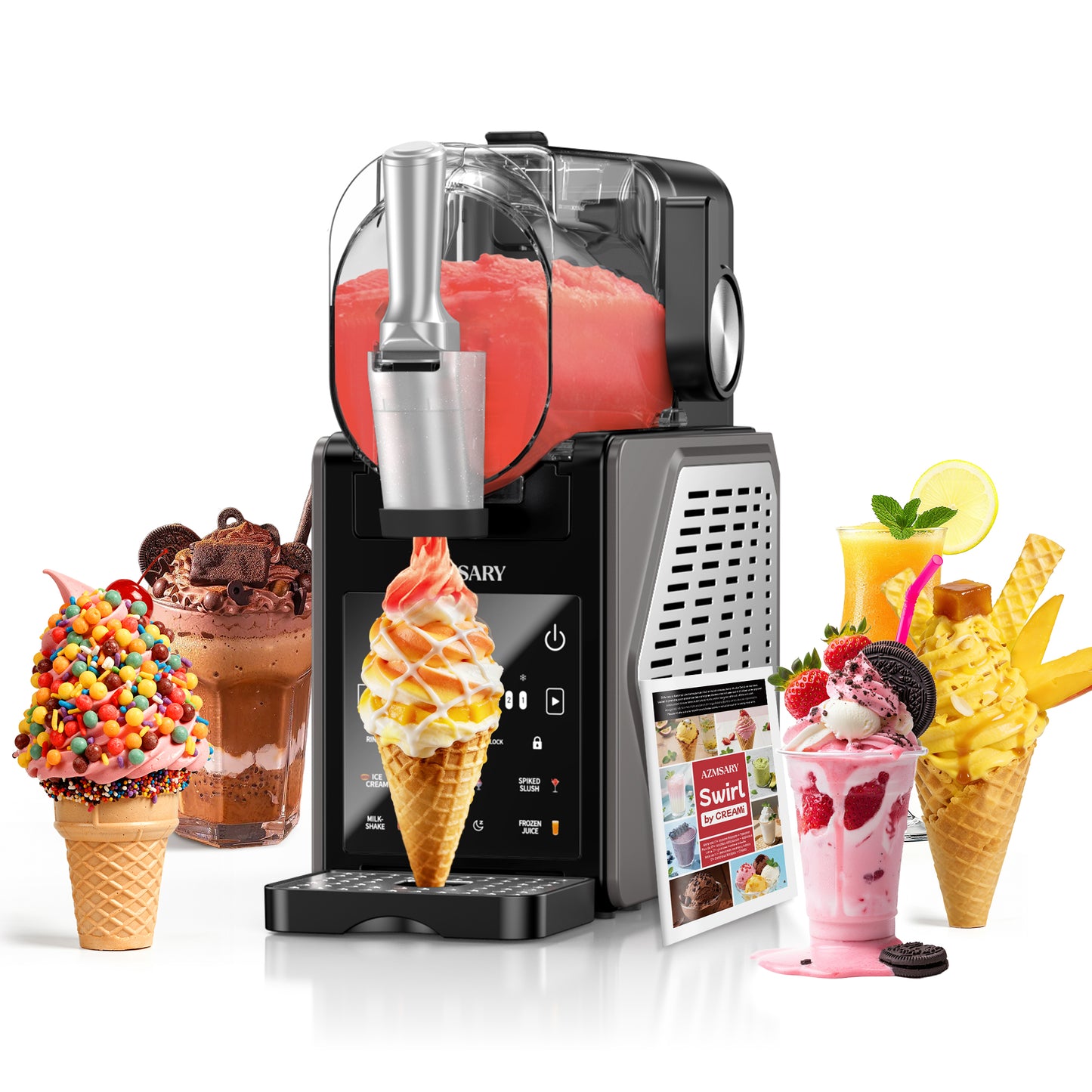 Slushie Machine, 85oz Ice Cream Machine & Slushy Machine for home, with LED Display, 6 Preset Programs for Margaritas, Frappés, Milkshakes, and Soft Serve, Automatic Cleaning, No Ice Needed