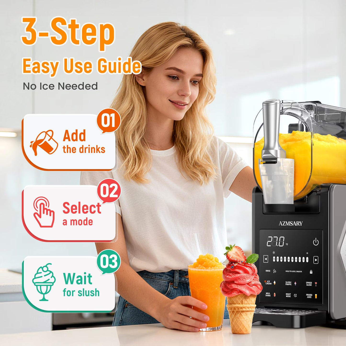 Slushie Machine, Slushy Machine for Home, No ice Needed, Professional Frozen Drink Maker with Led Display, Programs for Frozen Margaritas, lce Cream