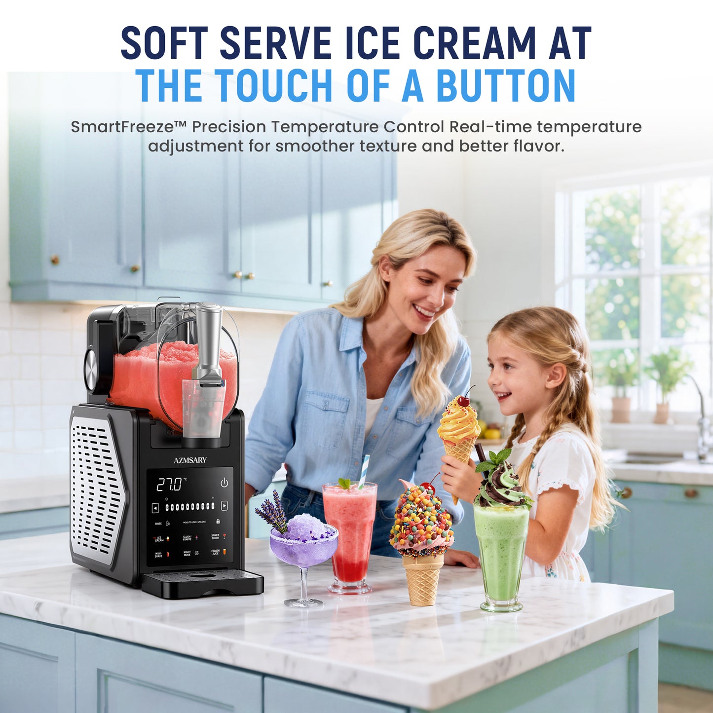 Slushie Machine, 85oz Ice Cream Machine & Slushy Machine for home, with LED Display, 6 Preset Programs for Margaritas, Frappés, Milkshakes, and Soft Serve, Automatic Cleaning, No Ice Needed