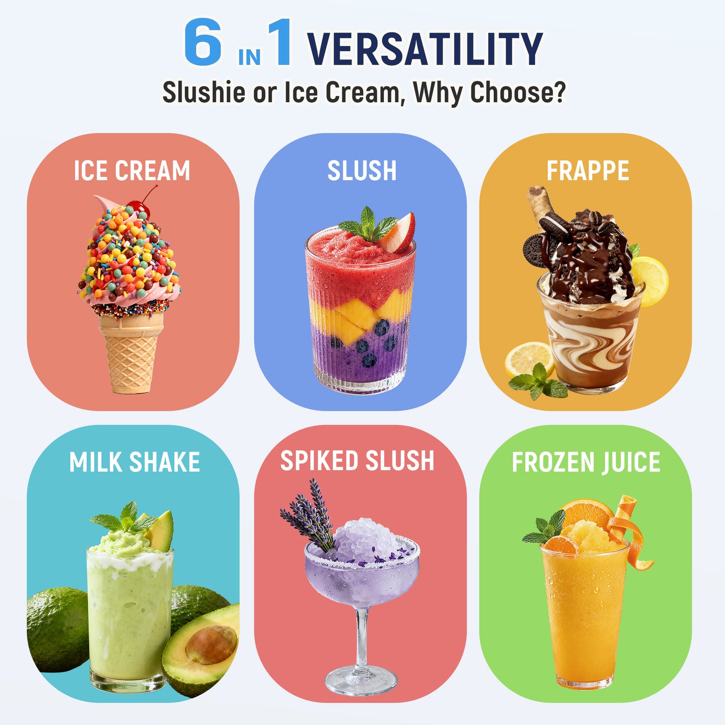 Slushie Machine, 85oz Ice Cream Machine & Slushy Machine for home, with LED Display, 6 Preset Programs for Margaritas, Frappés, Milkshakes, and Soft Serve, Automatic Cleaning, No Ice Needed