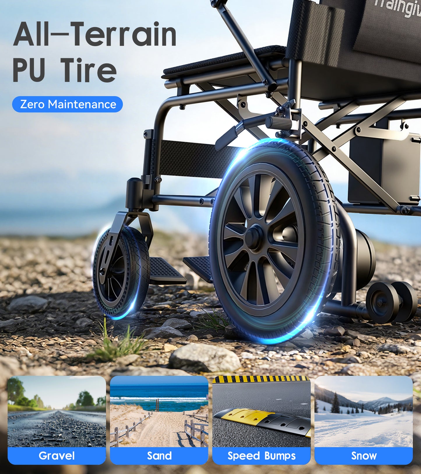 Electric Wheelchair for Adults, Traingiver 45lbs Ultra Lightweight Foldable Motorized Wheelchair for Seniors, 500W All Terrain Power Wheelchair with 15+ Miles Long Range, 350 lbs Capacity