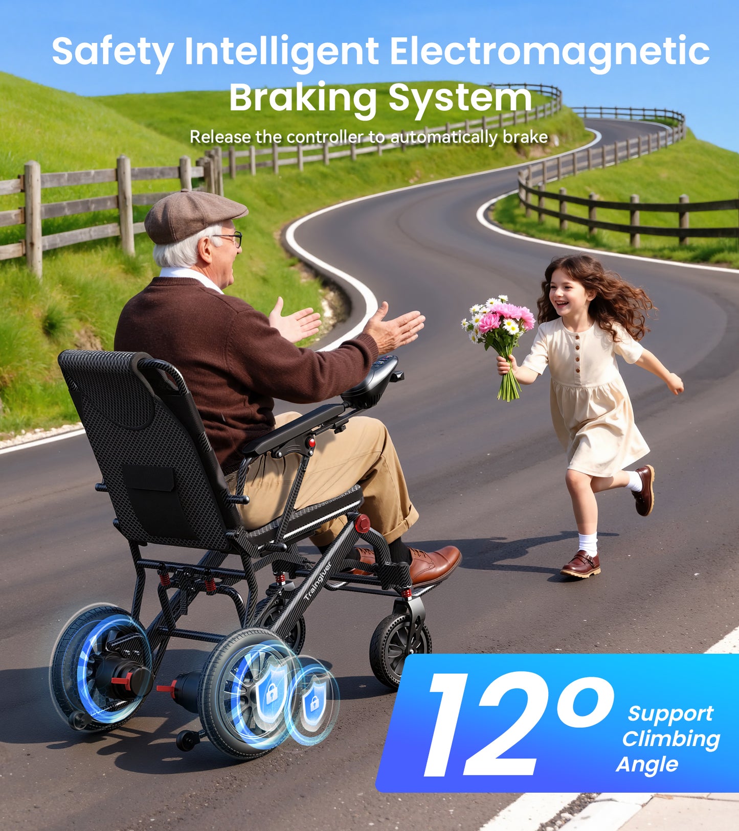 Electric Wheelchair for Adults, Traingiver 38lbs Ultra Lightweight Foldable Motorized Wheelchair for Seniors, 500W All Terrain Power Wheelchair with 18+ Miles Long Range, 330 lbs Capacity