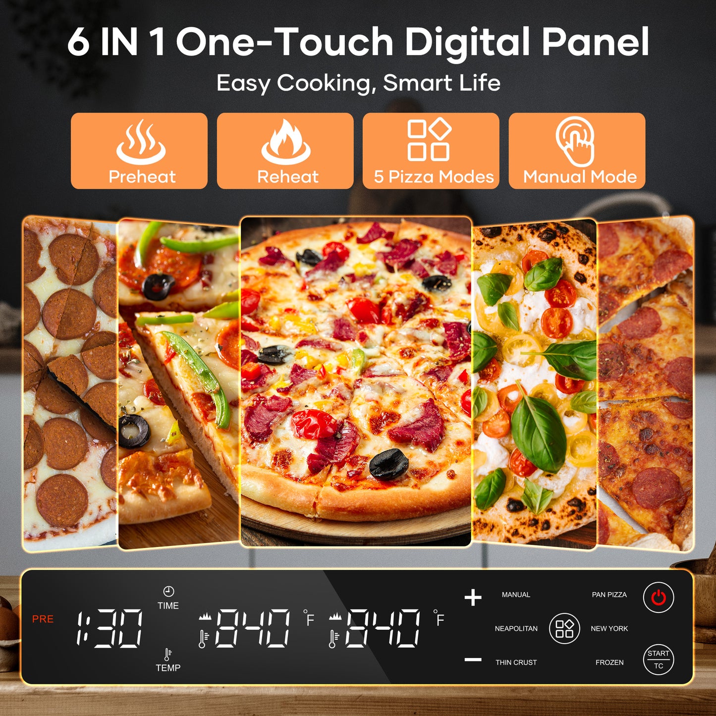 2025 Upgraded Pizza Oven, Indoor Pizza Oven Heats up to 840°F, Bake 12 Inch Pizzas in 90 Seconds, 6 Touchscreen Presets Countertop Electric Pizza Maker with Pizza Stone&Peel&Cutter Included