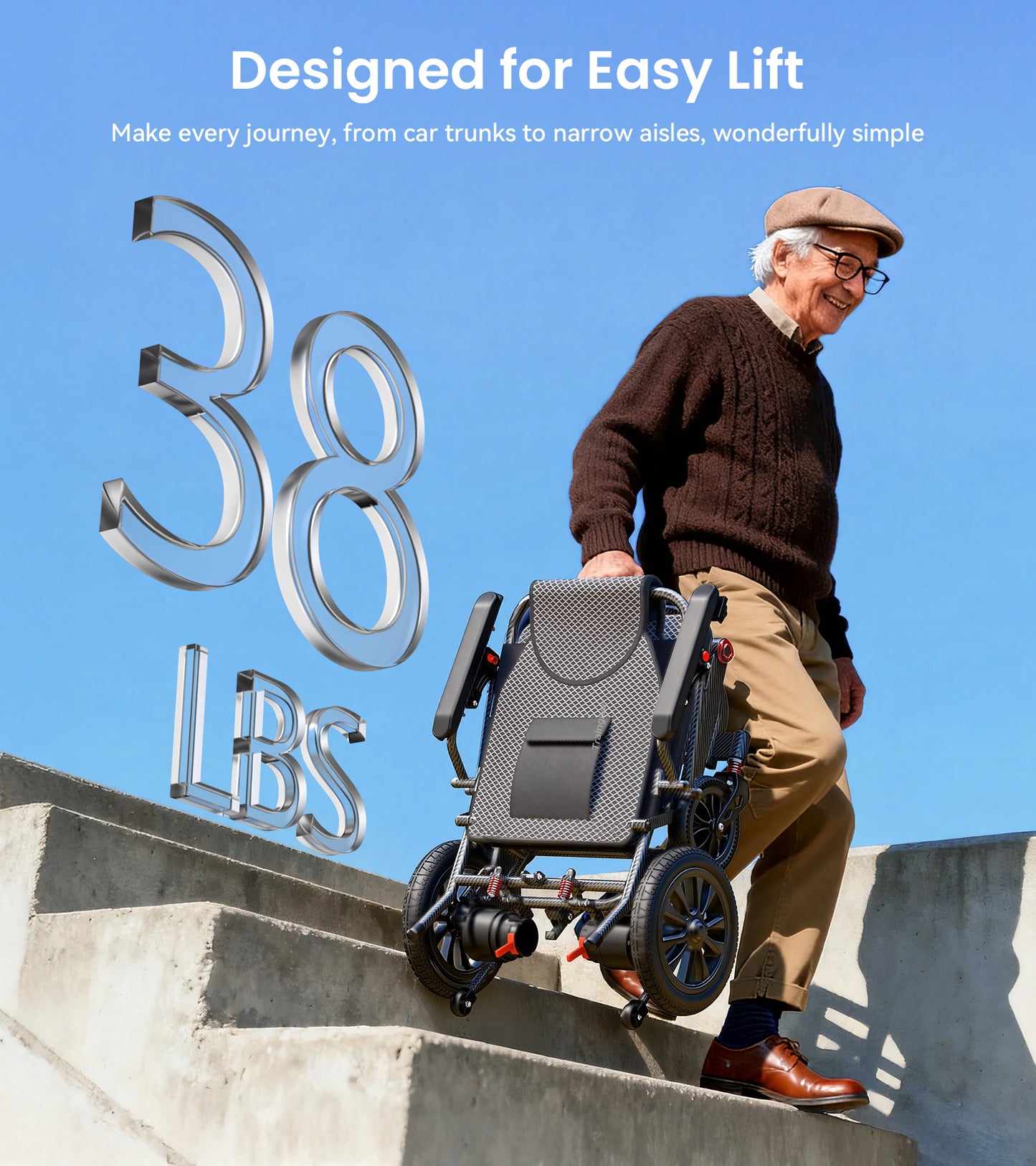 Electric Wheelchair for Adults, Traingiver 38lbs Ultra Lightweight Foldable Motorized Wheelchair for Seniors, 500W All Terrain Power Wheelchair with 18+ Miles Long Range, 330 lbs Capacity