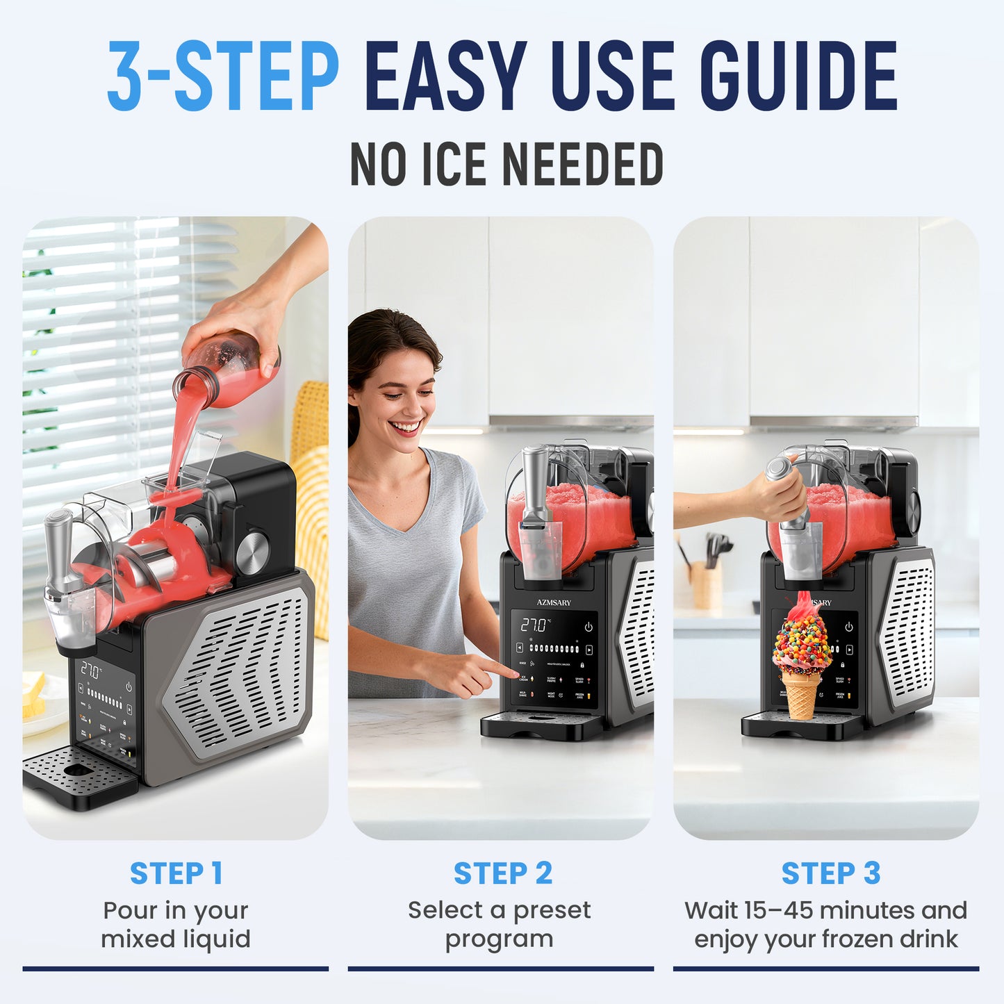 Slushie Machine, 85oz Ice Cream Machine & Slushy Machine for home, with LED Display, 6 Preset Programs for Margaritas, Frappés, Milkshakes, and Soft Serve, Automatic Cleaning, No Ice Needed