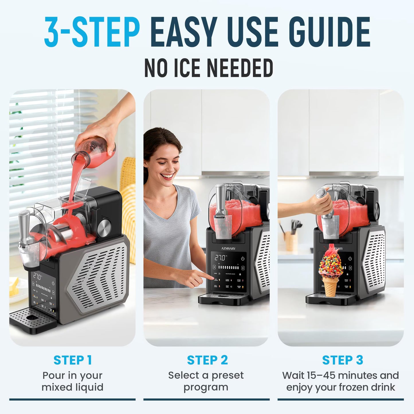 Slushie Machine, Ice Cream Maker, Slushy Machine for Home, No Ice Needed with Rapid Chill & Temperature Control, Self- Cleaning, Perfect for Frozen Margaritas, Frappes