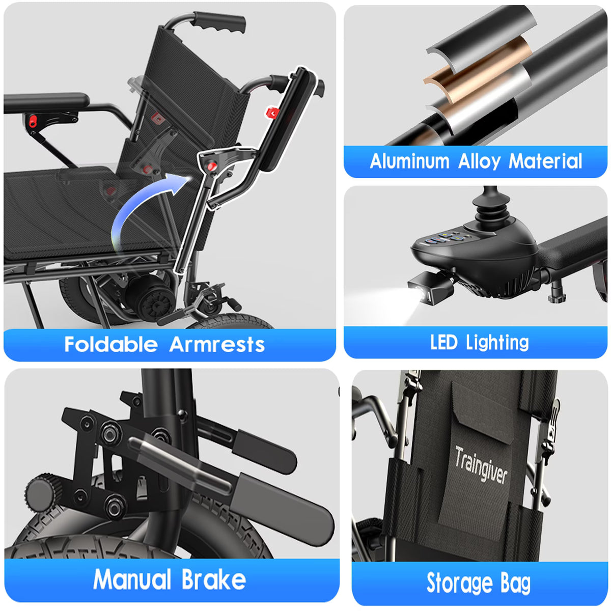 Electric Wheelchair for Adults, Lightweight Foldable Motorized Wheelchair for Seniors, 500W All Terrain Power Wheelchair with 15+ Miles Long Range, 350 lbs Capacity