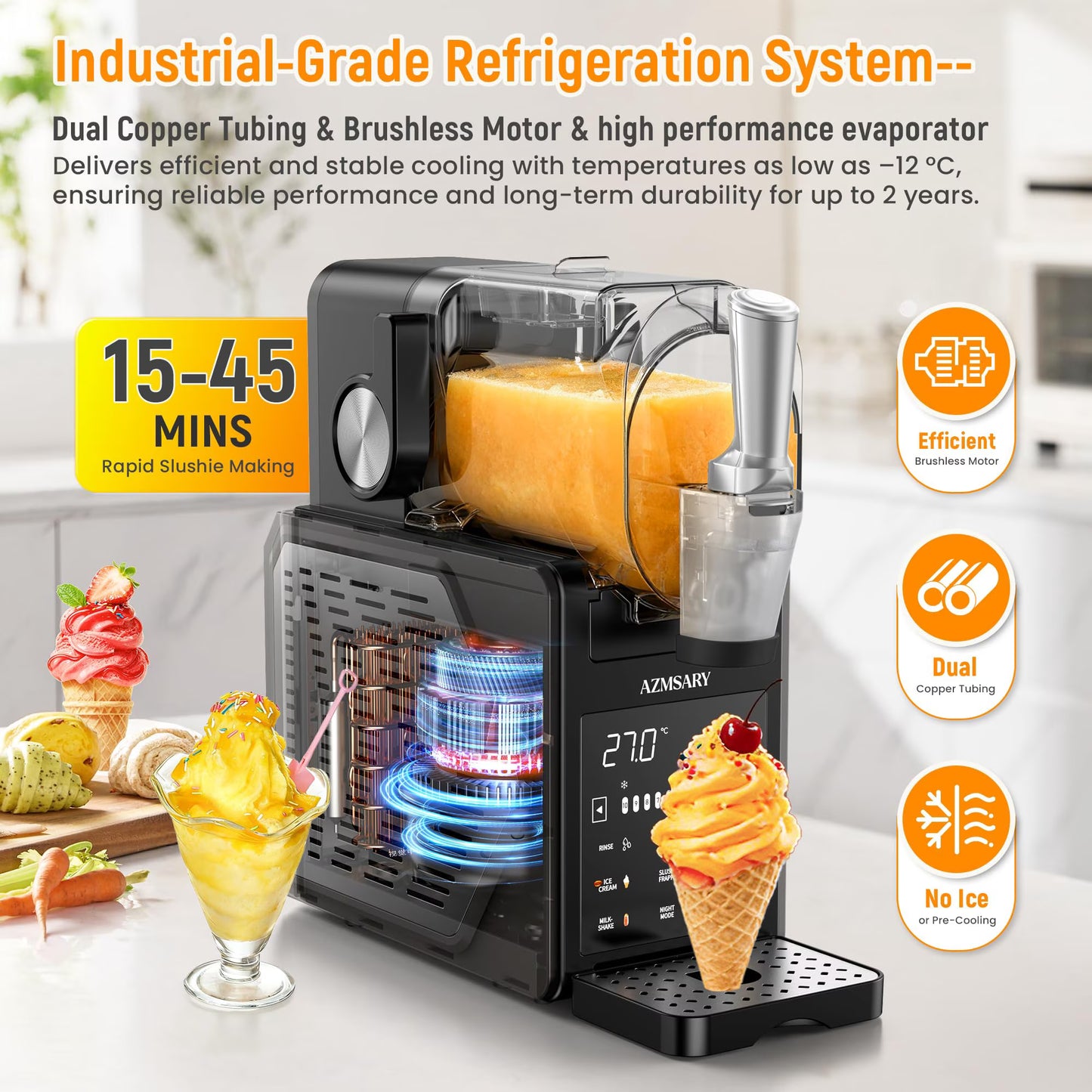Slushie Machine, Slushy Machine for Home, No ice Needed, Professional Frozen Drink Maker with Led Display, Programs for Frozen Margaritas, lce Cream