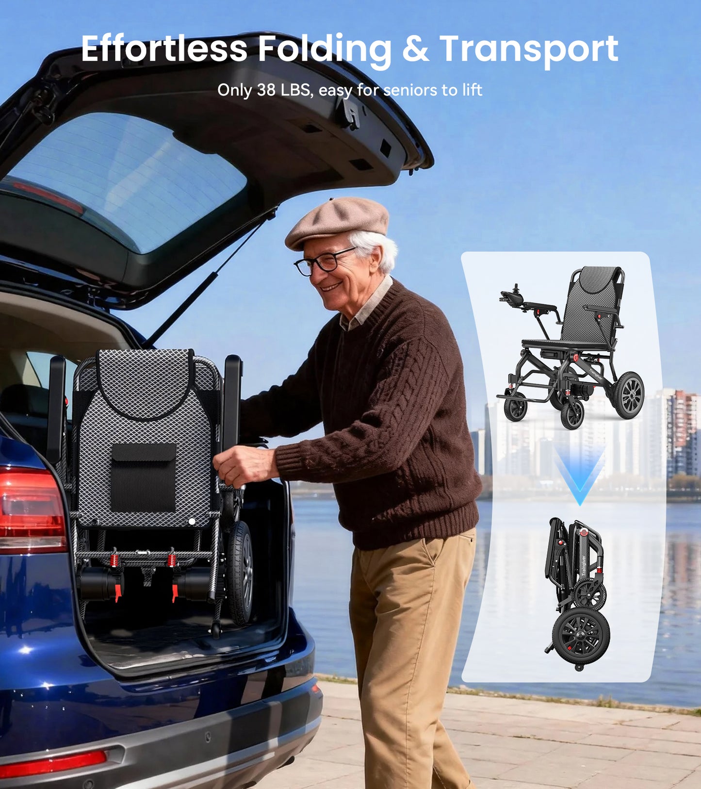 Electric Wheelchair for Adults, Traingiver 38lbs Ultra Lightweight Foldable Motorized Wheelchair for Seniors, 500W All Terrain Power Wheelchair with 18+ Miles Long Range, 330 lbs Capacity