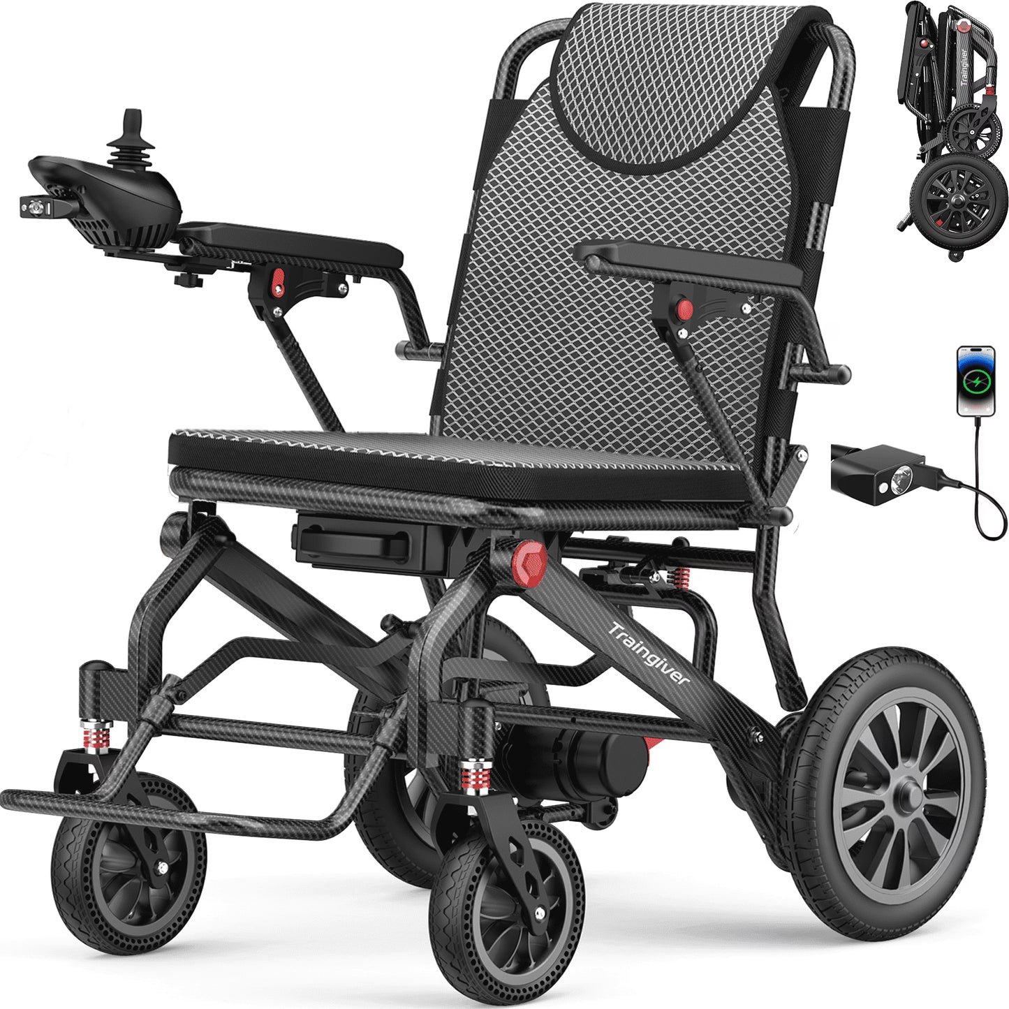 Electric Wheelchair for Adults, Traingiver 38lbs Ultra Lightweight Foldable Motorized Wheelchair for Seniors, 500W All Terrain Power Wheelchair with 18+ Miles Long Range, 330 lbs Capacity