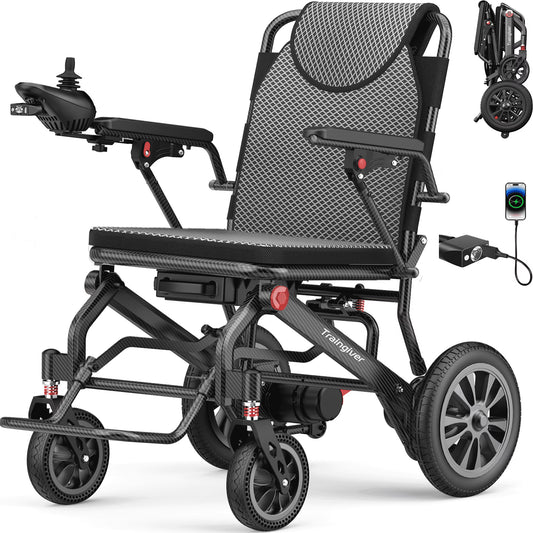 Electric Wheelchair for Adults, Traingiver 38lbs Ultra Lightweight Foldable Motorized Wheelchair for Seniors, 500W All Terrain Power Wheelchair with 18+ Miles Long Range, 330 lbs Capacity