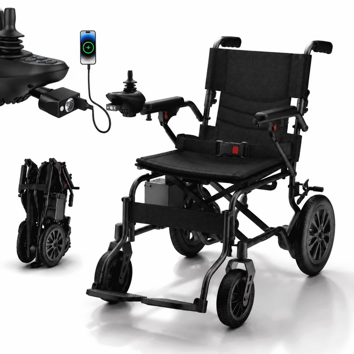 Electric Wheelchair for Adults, Lightweight Foldable Motorized Wheelchair for Seniors, 500W All Terrain Power Wheelchair with 15+ Miles Long Range, 350 lbs Capacity