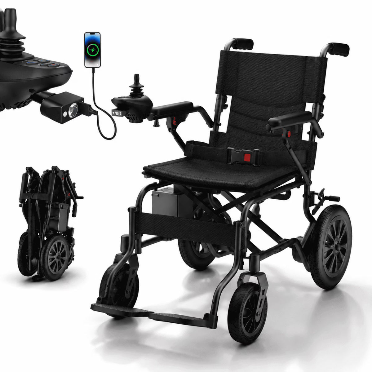 Electric Wheelchair for Adults, Lightweight Foldable Motorized Wheelchair for Seniors, 500W All Terrain Power Wheelchair with 15+ Miles Long Range, 350 lbs Capacity