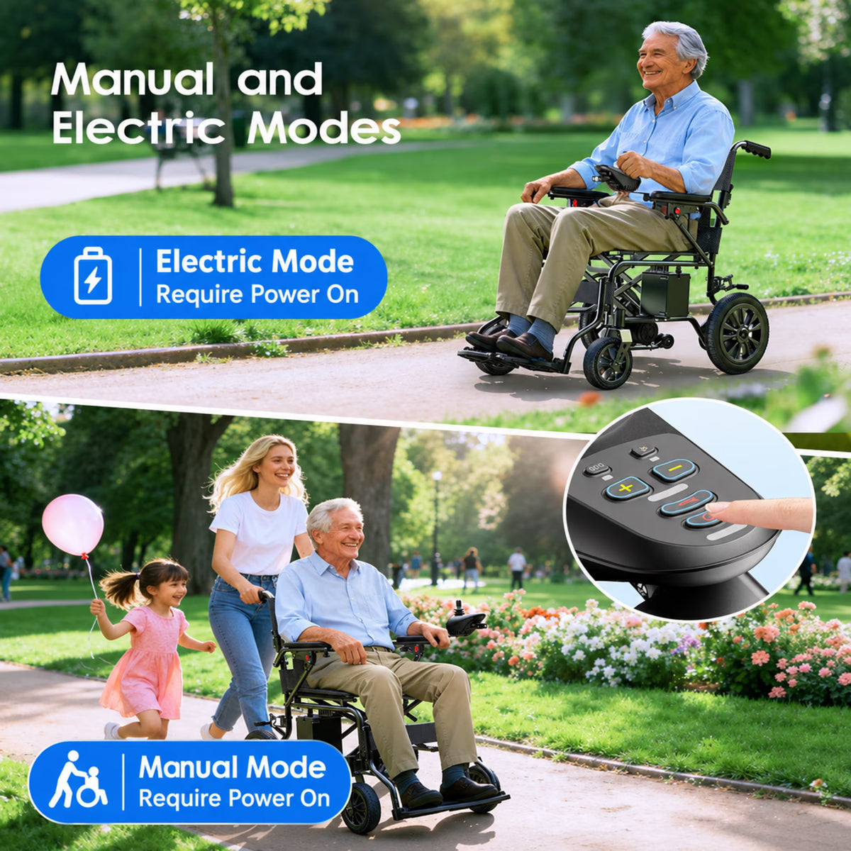Electric Wheelchair for Adults, Lightweight Foldable Motorized Wheelchair for Seniors, 500W All Terrain Power Wheelchair with 15+ Miles Long Range, 350 lbs Capacity