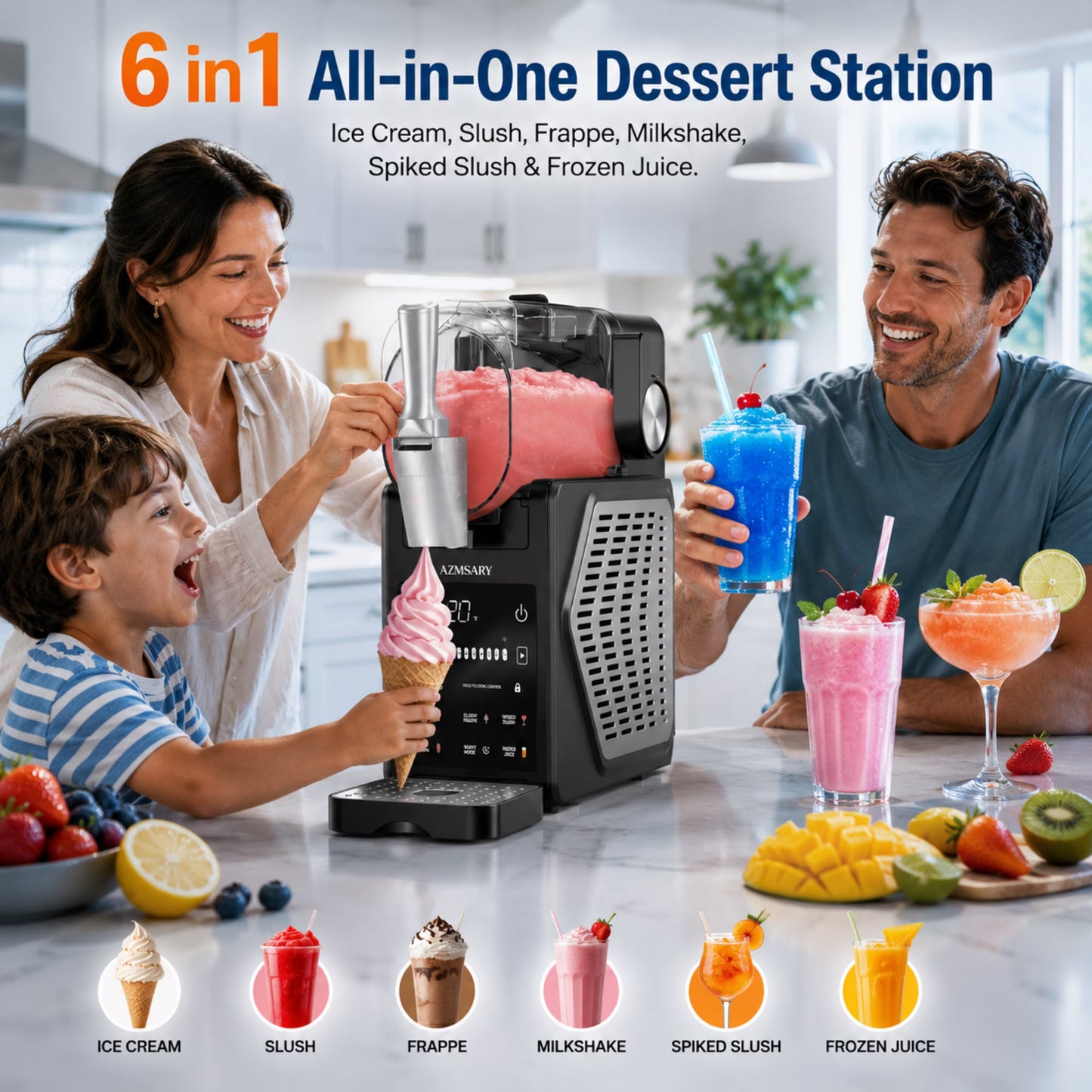 Slushie Machine, Ice Cream Maker, Slushy Machine for Home, No Ice Needed with Rapid Chill & Temperature Control, Self- Cleaning, Perfect for Frozen Margaritas, Frappes