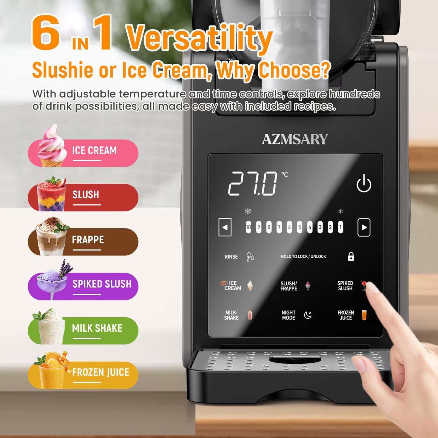 Slushie Machine, Slushy Machine for Home, No ice Needed, Professional Frozen Drink Maker with Led Display, Programs for Frozen Margaritas, lce Cream