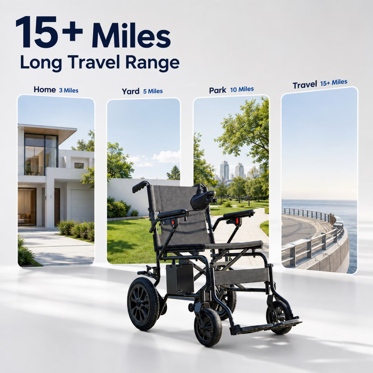 Electric Wheelchair for Adults, Lightweight Foldable Motorized Wheelchair for Seniors, 500W All Terrain Power Wheelchair with 15+ Miles Long Range, 350 lbs Capacity