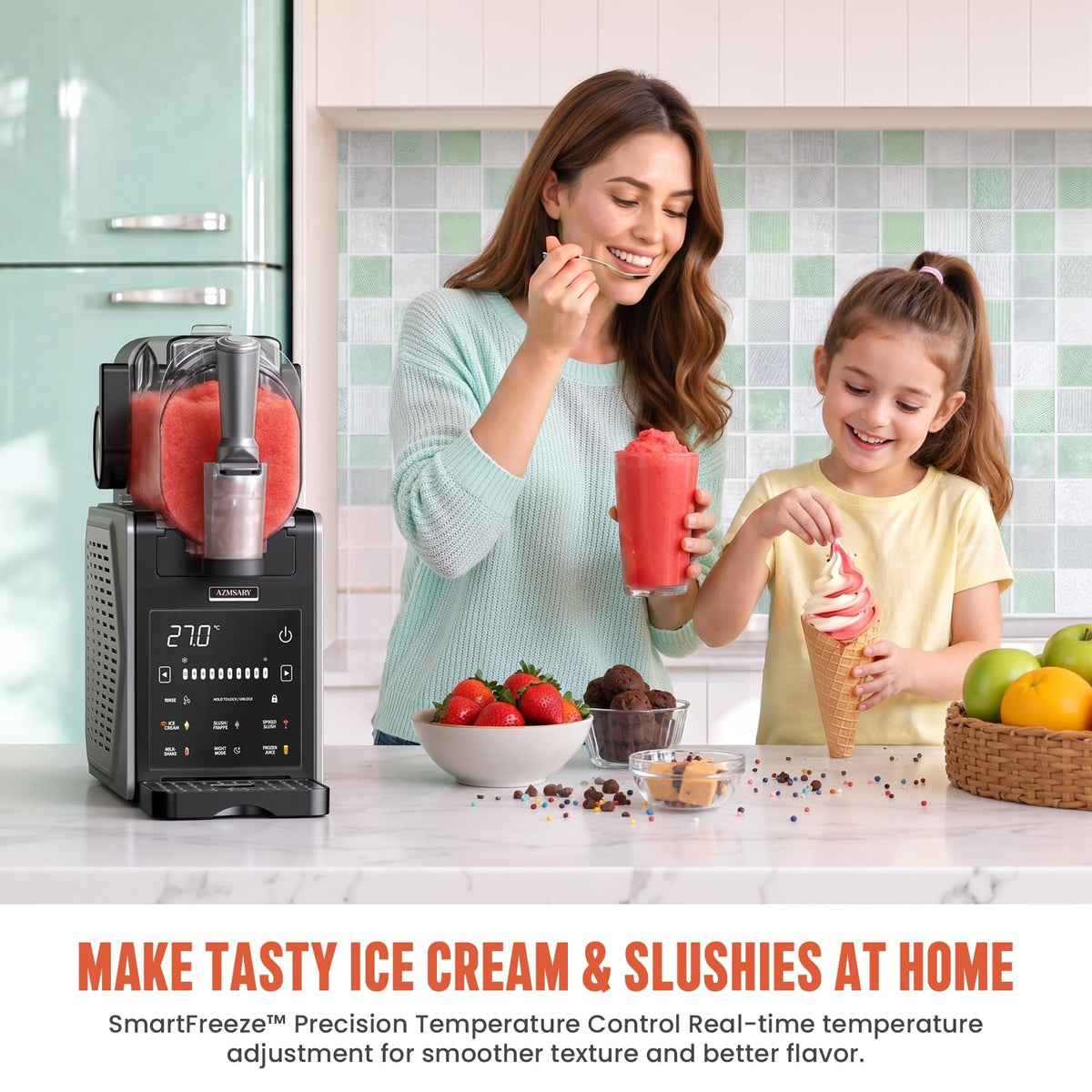 Slushie Machine for Home, No Ice Needed Frozen Drink Maker with 6 Presets, Brushless Motor, LED Display, Adjustable Temperature, 12H Timer, Self-Cleaning Slushy Machine